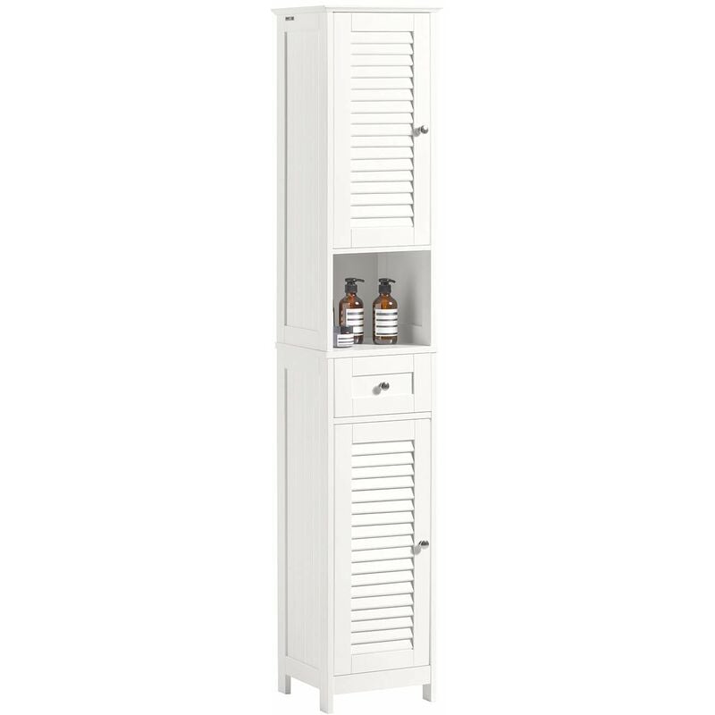 Armario para baño Alto Mueble Columna de baño estanterías de baño-2 Puertas y 1 cajón White FRG236-W SoBuy ES