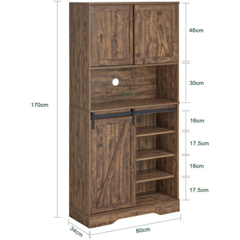 Mueble Microondas para Salón Comedor Armario Alto de Cocina con Puerta  corrediza de Granero 80 x 34 x 170 cm FSB83-N SoBuy ES