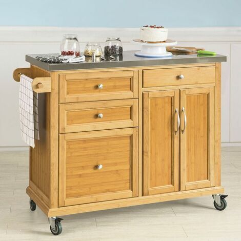 Carrito de Cocina con Piso de Acero, estantería de Cocina, Carrito de Servir de bambú,L115 x P46 x H92cm FKW70-N SoBuy ES