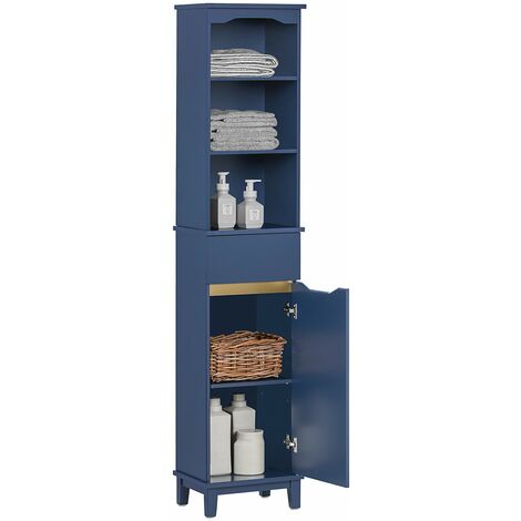 Armario Alto para Baño Columna de Baño Estanterías de Baño con 3 Estantes 1 Puerta y 1 Cajón 35 x 30 x 170 cm BZR112-B SoBuy ES