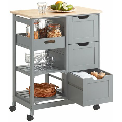 Carro de Almacenamiento Mueble Auxiliar Cocina Carrito de Servir con 3 Cajones 2 Estantes y 1 Bandeja Extraíble Gris FKW79-HG SoBuy ES