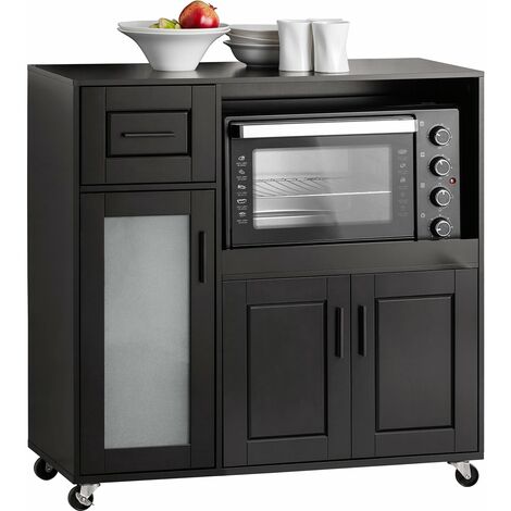 Aparador Auxiliar de Almacenamiento para Microondas con Ruedas Armario de Cocina con 3 Puertas y un Cajón 88.5 x 40 x 89 cm Negro FSB78-SCH SoBuyES (1/5)