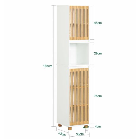Mueble Columna de Baño con 1 Compartimiento Armario Alto para Baño Estanterías de Baño con 2 Puertas y 5 Estantes 33 x 33 x 165 cm Blanco BZR127-W SoBuy ES