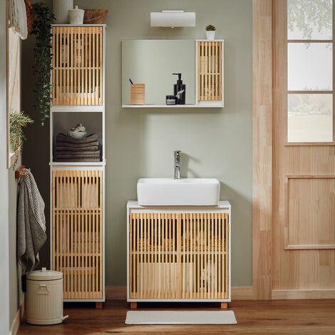 Mueble Columna de Baño con 1 Compartimiento Armario Alto para Baño Estanterías de Baño con 2 Puertas y 5 Estantes 33 x 33 x 165 cm Blanco BZR127-W SoBuy ES
