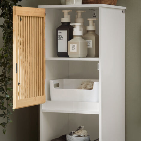 Mueble Columna de Baño con 1 Compartimiento Armario Alto para Baño Estanterías de Baño con 2 Puertas y 5 Estantes 33 x 33 x 165 cm Blanco BZR127-W SoBuy ES