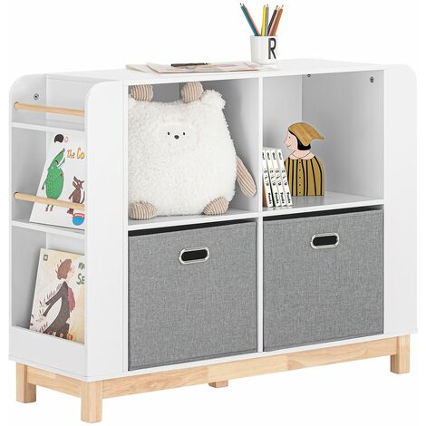 Organizador de Juguetes Librería Infantil Multifuncional Armario para Niños con 6 Estantes Laterales 2 Cestas y 2 Compartimientos Abiertos Blanco 100 x 35 x 80 cm KMB85-W SoBuy ES