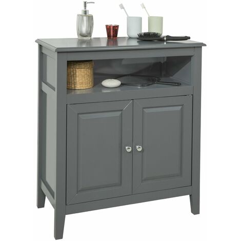 Armario para de baño,aparador con 2 Puertas y Estante,L 69 x P 33 x H 80cm Gris FRG204-DG SoBuy ES