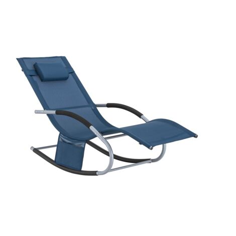 Tumbona Mecedora con Almohada y Bolsillo Lateral Estructura de Hierro Malla Transpirable Teslin Cómodo Soporta hasta 150 kg Color Azul Marino 63 x 150 x 83 cm OGS28-NB SoBuy ES