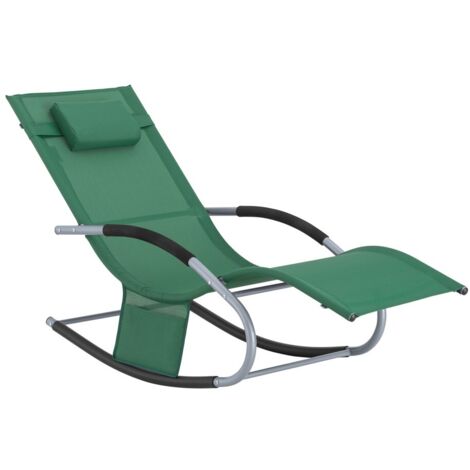 Tumbona Mecedora con Almohada y Bolsillo Lateral Estructura de Hierro Malla Transpirable Teslin Cómodo Soporta hasta 150 kg Color Verde Oscuro 63 x 150 x 83 cm OGS28-WD SoBuy ES
