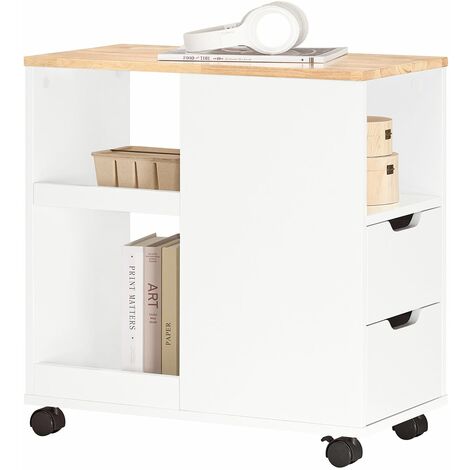 Mesa Auxiliar Mesa de Centro con 4 Ruedas con 2 Cajones y 3 Compartimentos Abiertos Salón y Dormitorio 60 x 30 x 60 cm Blanco FBT130-WN SoBuy ES (1/5)
