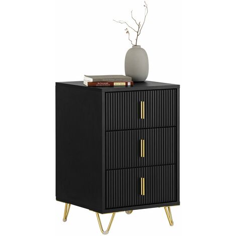 Mesita de Noche Mesa Auxiliar Mobiliario de Salón Moderno con 3 cajones Negro 40 x 40 x 63 cm FBT115-L-SCH SoBuy ES
