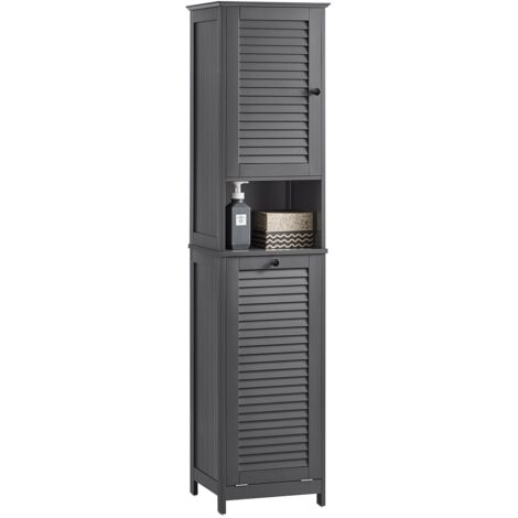 Mueble Columna de Baño con 1 Cesto para Ropa Sucia Armario Alto para Baño con 1 Puerta y 3 Estantes Gris 40 x 38 x 170 cm BZR124-DG SoBuy ES