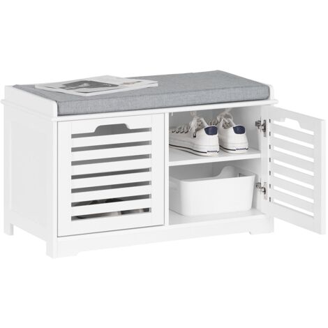 Banco Zapatero con 2 Puertas para Entrada Dormitorio Banco de Almacenamiento de Asiento Blanco 71 x 35 x 43 cm FSR23-II-W SoBuy ES