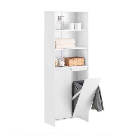 Armario Alto de Baño Ancho con Cesto para Ropa Sucia Mueble Columna Multifuncional con 2 Puertas 3 Estantes y 2 Cestos Blanco 60 x 30 x 171 cm BZR155-W SoBuy ES