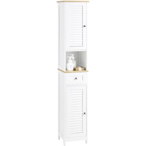 Mueble Columna de Baño Armario para Baño Alto con 5 Estantes 1 Compartimento Abierto 2 Puertas y 1 Cajón 32 x 30 x170cm FRG236-WN SoBuy ES