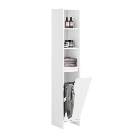 Mueble Columna de Baño Armario Alto para Baño Estanterías de Baño con 1 Cesto para Ropa Sucia y 3 Estantes Blanco 30 x 30 x 170 cm BZR158-W SoBuy ES