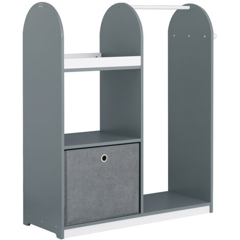 SoBuy KMB40-HG Ropero Armario Infantil con 3 Ganchos, 1 Cesta y 1 Percha Gris (1/5)