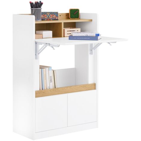 SoBuy FWT109-WN Mesa Escritorio Plegable con 2 Cajones y 1 Estante 63x67x93 cm (1/5)