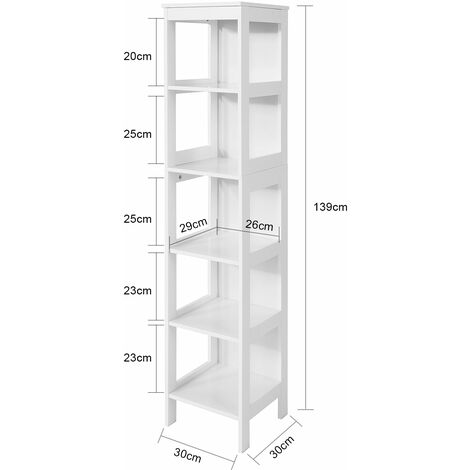 Estantería de Baño con 5 Estantes (LxPxH) 30 x 30 x 139 cm Blanco BZR14-W SoBuy ES