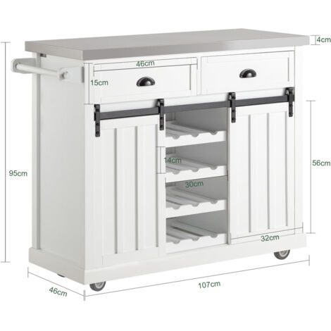 Carrito de cocina con piso de acero Carro almacenaje L116 x P46 x H95cm FKW94-W SoBuy ES