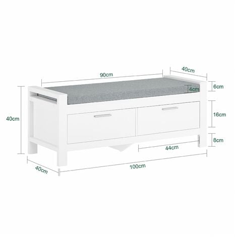 Zapatero Banco con 2 cajones para Guardar y Ordenar 100 x 40 x 40 cm FSR74-W SoBuy ES
