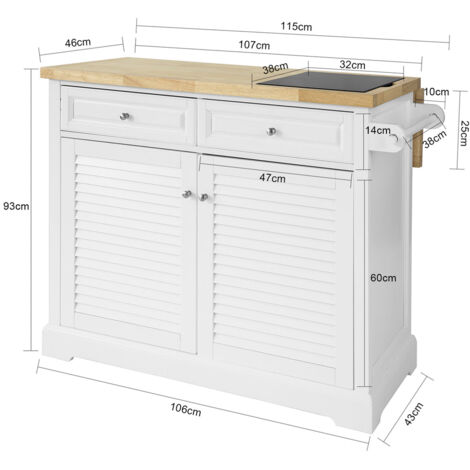 Carrito de Cocina con Superficie de Mármol y Madera de Caucho con Tablero Extensible 115 x 46 x 93 cm FKW84-WN SoBuy ES