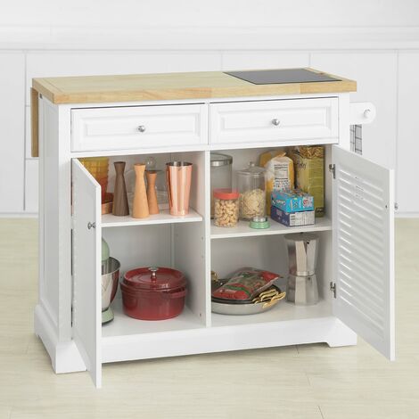 Carrito de Cocina con Superficie de Mármol y Madera de Caucho con Tablero Extensible 115 x 46 x 93 cm FKW84-WN SoBuy ES