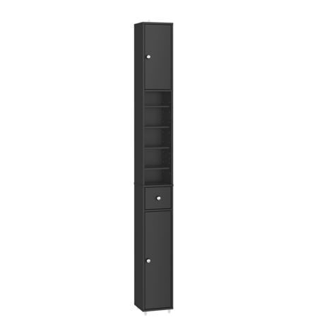 SoBuy Mueble Columna Baño Estrecho Antihumedad, Mueble de Almacenamiento Vertical con 4 Estantes Reglables + 1 Cajón, Multifunción para Salón, Dormitorio, Oficina, Negro, 20x20x180cm, BZR34-II-SCH
