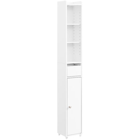 SoBuy Mueble de Baño Columna de Almacenamiento Pequeño Mueble Alto con Puerta y Cajón Armario de Baño Resistente a la Humedad - Almacenamiento de Inodoro y WC Compacto 20x20x145cm BZR34-K-W