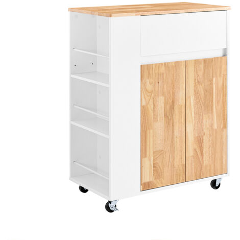 SoBuy Mesa de Cocina con Ruedas – Mueble de Cocina con Tablero de Trabajo de Caucho, Unidad de Cocina Independiente para Comedor y Estación de Café, Blanco, 70 × 40 × 90 cm, FKW132-WN (1/5)