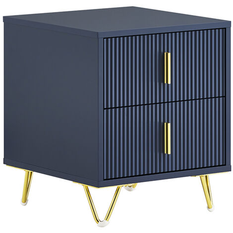 SoBuy Mesa de Noche, Mesa de Noche con 2 Cajones, Mesa Auxiliar Moderna para Dormitorio y Salón, Azul L40 x P40 x H47 cm FBT115-B
