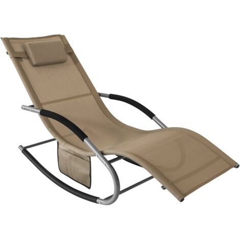 Tumbona, Mecedora con Almohada y Bolsillo Lateral, Estructura de Hierro, Malla Transpirable Teslin, cómodo, soporta hasta 150 kg Marrón OGS28-BR SoBuy ES