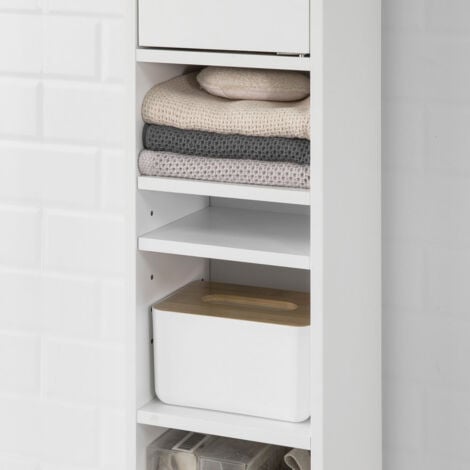 Mueble Columna de baño, Armario para baño Alto,estanterías de baño-2 Puertas y 1 cajón H 180 cm BZR34-W SoBuy ES