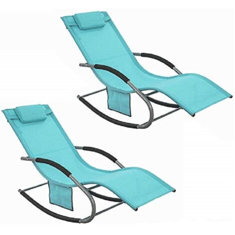 Set de 2 Tumbonas, Mecedora con Almohada y Bolsillo Lateral, Estructura de Hierro, Malla Transpirable Teslin, cómodo, soporta hasta 150 kg Azul x 2 OGS28-HBx2 SoBuy ES