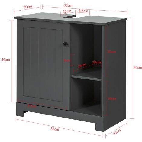 Armario Lavabo con Pie,Armario de Baño con 4 Estantes,60 x 30 x 60cm BZR38-DG SoBuy ES