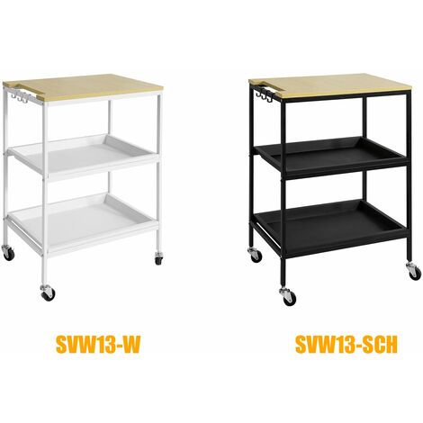 SoBuy SVW13-W Carrito de Servicio Camarera con Ruedas móvil con 2 bandejas extraíbles y 3 Ganchos 60 x 41 x 81 cm ES