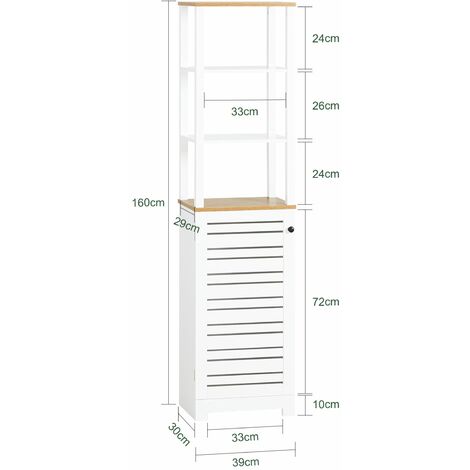 Armario Baño Alta Mueble Columna de baño Armario para baño con 5 Estantes Estanterías de baño Blanco Medidas: 40x30x160cm BZR43-W SoBuy ES