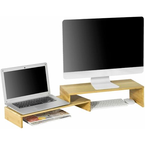 Soporte de monitor doble blanco de 42 pulgadas de largo, soporte de TV de  madera, soporte para 2 monitores, soporte de computadora para escritorio