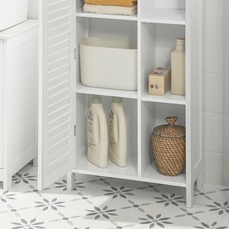 Armario con Pie Mueble Auxiliar para Baño Armario de Baño con 1 Puerta y 3 estantes Blanco 48x24x96 cm BZR39-W SoBuy ES
