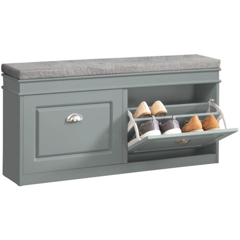 Zapatero Banco con 2 cajones,Banco de almacenamianto,L104 x P24 x H51cm Gris FSR64- HG SoBuy ES