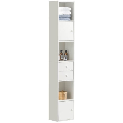 Casaria Armario alto para cuarto de baño Blanco 180x30x30cm Mueble alto con  2 puertas y 6