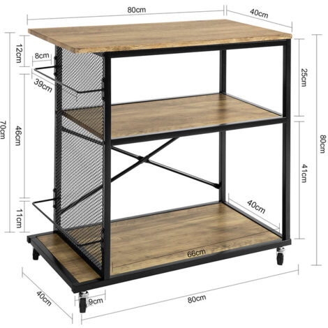 Carrito de Servicio Camarera con Ruedas con Estantes de 3 Niveles 80 x 40 x  80 cm SVW05-N SoBuy ES