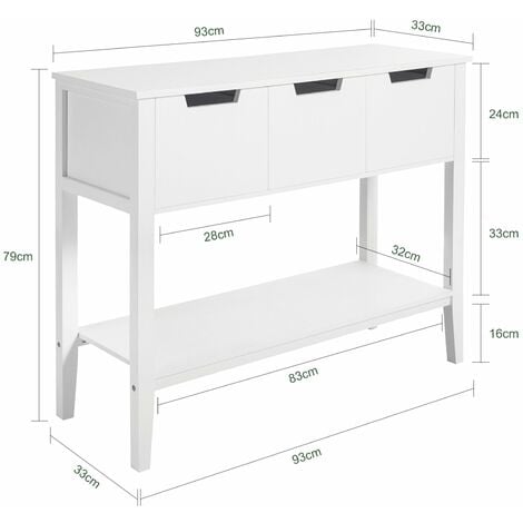 Mesa de Entrada Recibidor Mesa de Consola con 3 Cajones y 1 estante 93 x 33 x 79 cm FSB51-W SoBuy ES