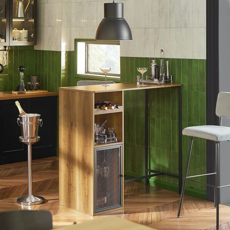 Mesa alta de bar rectangular con marco de metal robusto y tablero color  marrón rústico