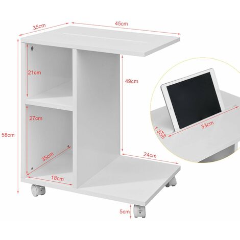 Mesa Auxiliar con 2 Estantes, Consola,Mesita de Noche con Ruedas para iPad, Teléfono o Lampara FBT48-W SoBuy ES