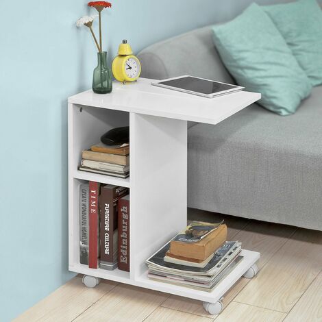 Mesa Auxiliar con 2 Estantes, Consola,Mesita de Noche con Ruedas para iPad, Teléfono o Lampara FBT48-W SoBuy ES