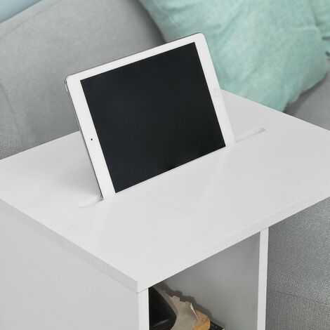 Mesa Auxiliar con 2 Estantes, Consola,Mesita de Noche con Ruedas para iPad, Teléfono o Lampara FBT48-W SoBuy ES