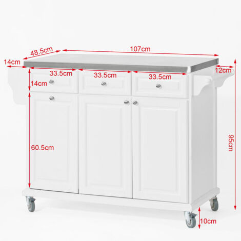 Carrito de Cocina con Piso de Acero, Estantería de Cocina, Carrito de Servir, Blanco, FKW33-W SoBuy ES
