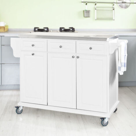 Carrito de Cocina con Piso de Acero, Estantería de Cocina, Carrito de Servir, Blanco, FKW33-W SoBuy ES