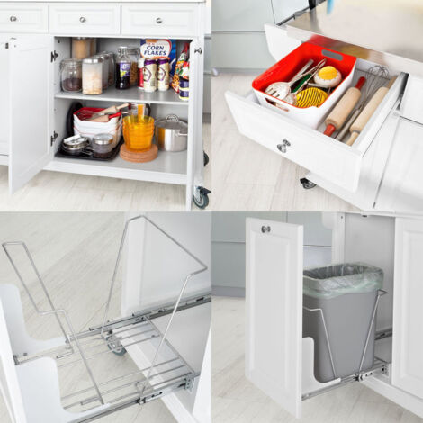 Carrito de Cocina con Piso de Acero, Estantería de Cocina, Carrito de Servir, Blanco, FKW33-W SoBuy ES
